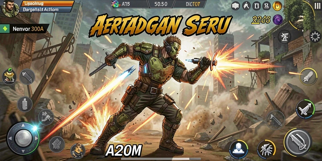 Tangkapan layar A200M dengan pertarungan seru dan karakter yang beraksi.