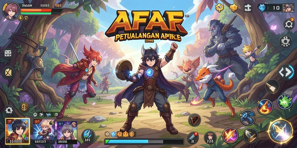 Screenshot gameplay AFAF yang menampilkan karakter anime dalam pertempuran.