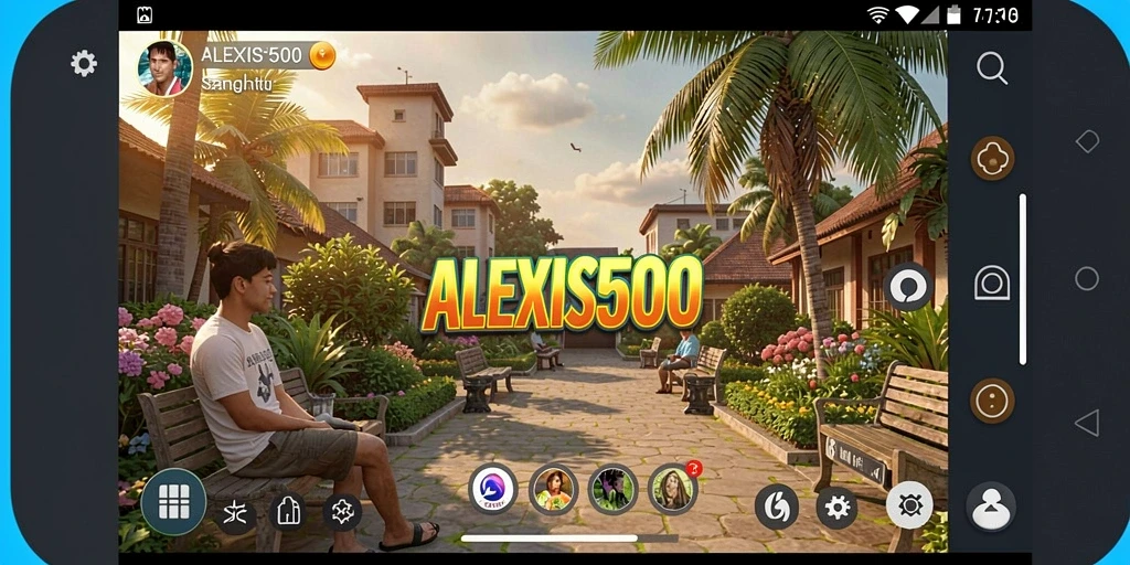 Screenshot gameplay ALEXIS500 menunjukkan kesenangan dan interaksi yang menyenangkan.