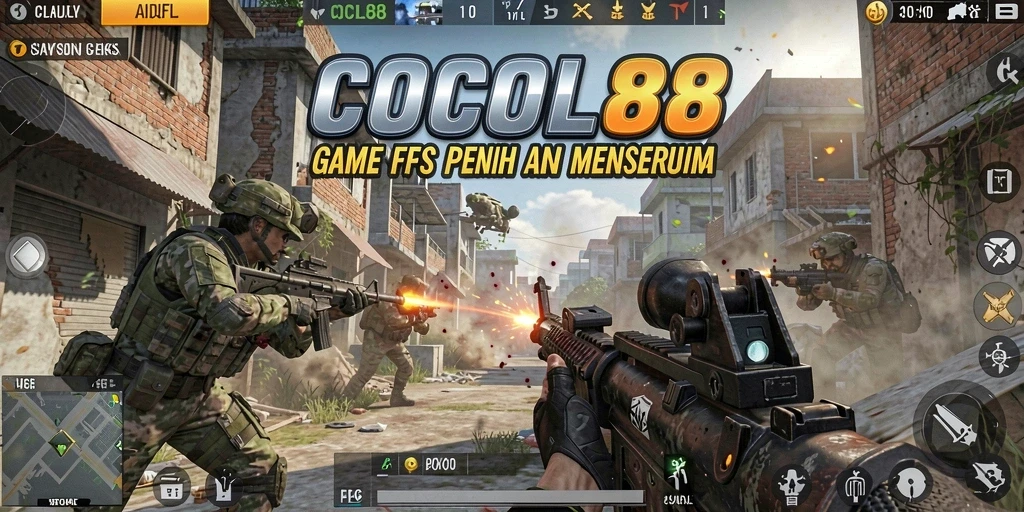 Screenshot gameplay COCOL88 menampilkan aksi tembak-menembak seru di arena pertempuran.