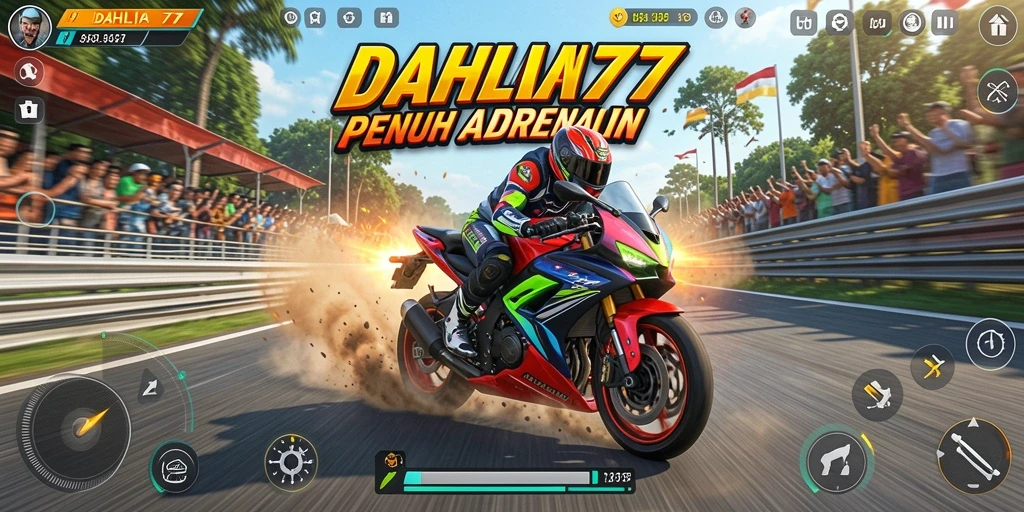 Screenshot gameplay DAHLIA77 dengan balapan motor mendebarkan.
