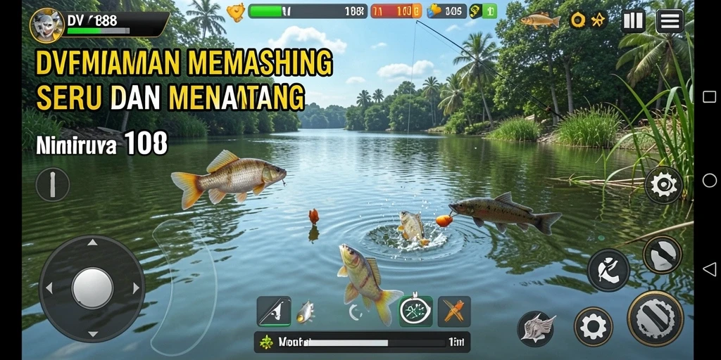 Screenshot menunjukkan gameplay menangkap ikan di <strong>DV188</strong>.