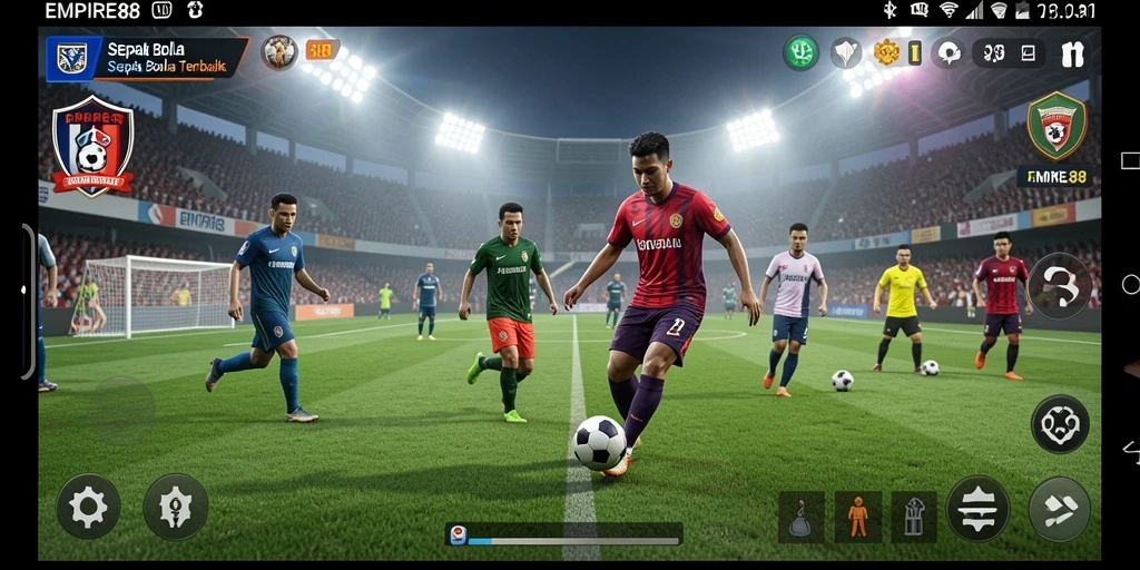 Screenshot gameplay EMPIRE88 menampilkan aksi seru di lapangan sepak bola.