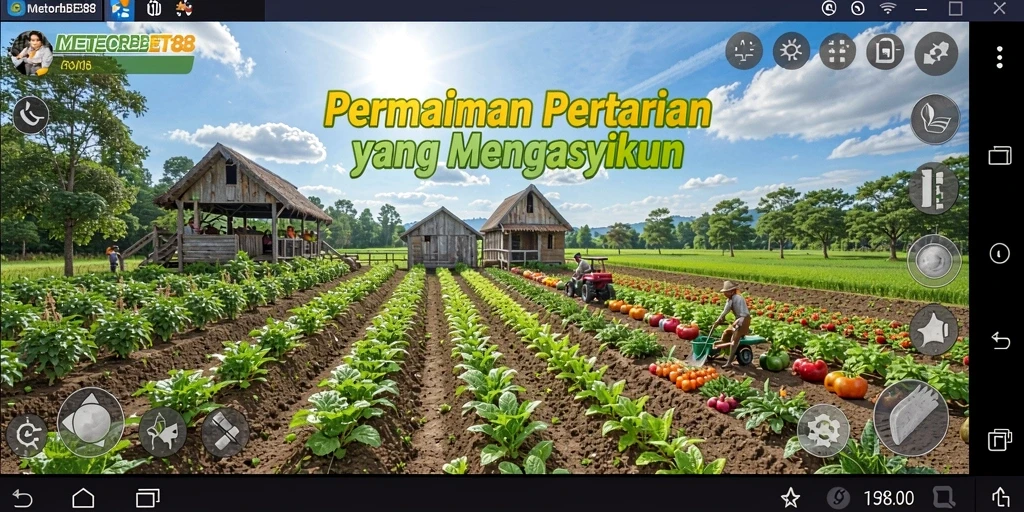 Tangkapan layar game METEORBET88 menampilkan aktivitas bertani yang seru.