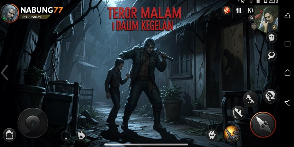 Screenshot menampilkan adegan menakutkan dalam gameplay NABUNG77.