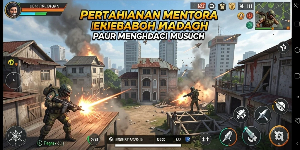 Tangkapan layar gameplay menunjukkan menara yang menakjubkan dan serangan musuh yang intens.