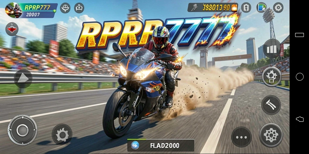 Gameplay seru balapan motor dalam RPRP777 dengan trek menantang.