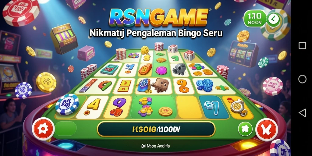 Tampilan gameplay seru dari RSNGAME dengan kartu Bingo yang menarik.