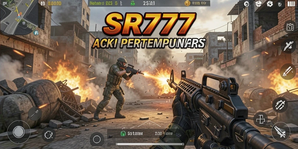 Screenshot gameplay SR777 menampilkan aksi tembak-menembak yang intens.